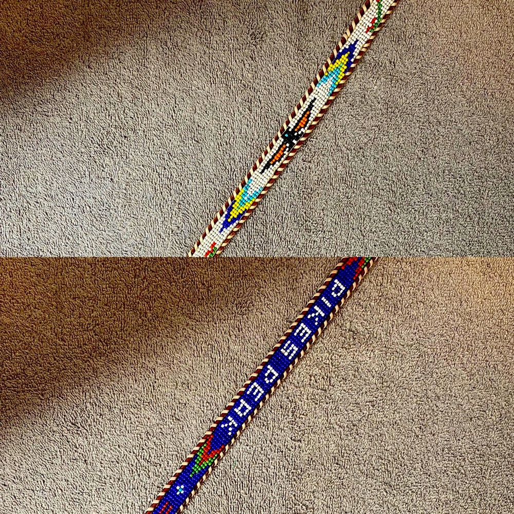 2 Vintage Beaded Leather Belts 36 inches long